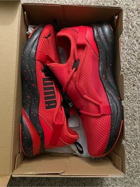 Puma Red Mesh Athletic Sneakers with Black Speckled Midsole